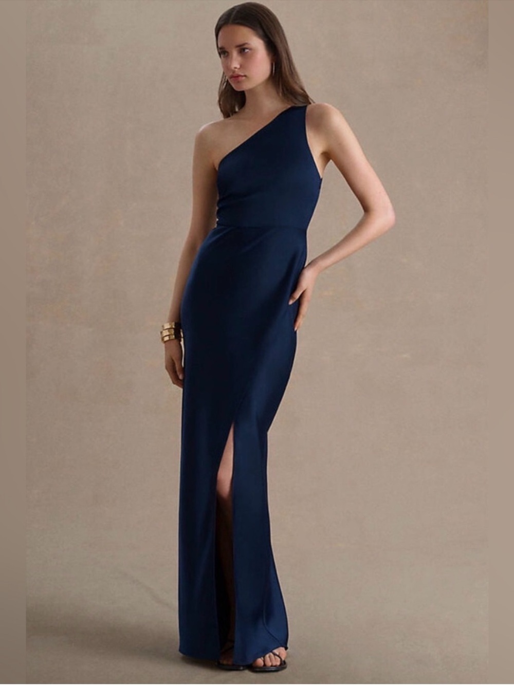 BHLDN Dylan satin charmeuse midnight one shoulder dress